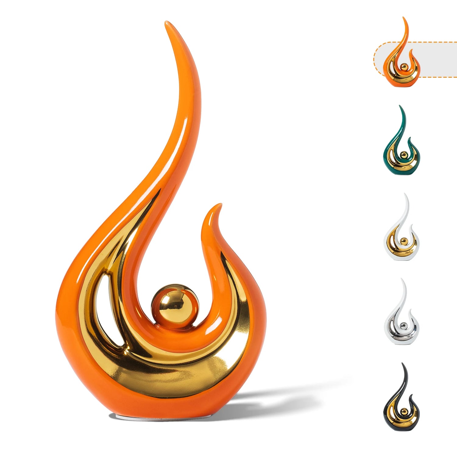 Abstract art,
Ceramic statue,
Orange gold,
Modern decor,
Artistic centerpiece,
Home accent,
Unique sculpture,
Contemporary design,
Vibrant colors,
Decorative piece,
Elegant art,
Statement piece,
Quality craftsmanship,
Artistic expression,
Eye-catching,
Luxurious finish,
Eclectic decor,
Stylish ornament,
Timeless design,
Interior decoration,