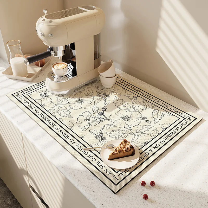 Absorbent,
Coffee mat,
Dish mat,
Countertop protector,
Spill-proof,
Non-slip,
Kitchen accessory,
Quick-drying,
Machine washable,
Stylish design,
Durable,
Easy to clean,
Coffee station,
Drip mat,
Elegant,
Surface protection,
Versatile,
Heat resistant,
Home decor,
Functional,