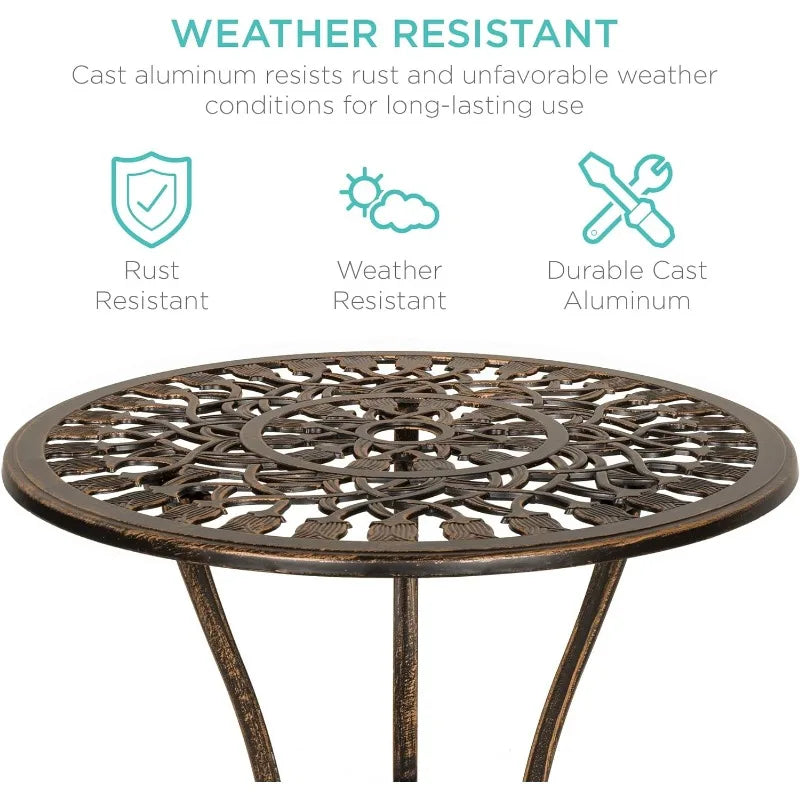 Outdoor Rust-Resistant Cast Bistro Set w/Tulip Design