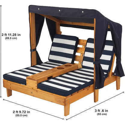 Honey with Navy and White Striped Fabric Patio Furniture