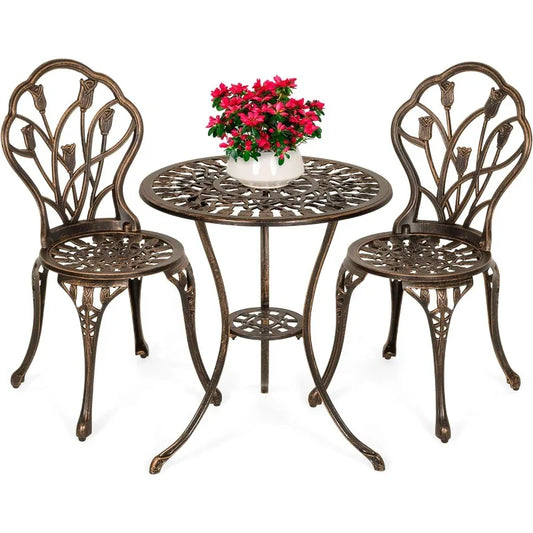 Outdoor Rust-Resistant Cast Bistro Set w/Tulip Design