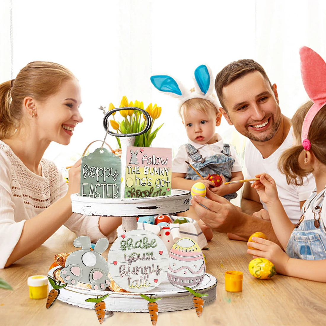 Easter tray decoration,
Decorative Easter centerpiece,
Easter table ornament,
Spring home decor,
Festive Easter display,
Holiday serving tray,
Easter-themed decor,
Colorful Easter tray,
Bunny and egg decoration,
Easter brunch centerpiece,
Seasonal table decor,
Unique Easter ornament,
Pastel Easter tray,
Springtime decorative tray,
Farmhouse Easter decor,
Handmade Easter ornament,
Rustic Easter tray,
Festive home accents,
Holiday party decoration,
Cheerful Easter centerpiece.