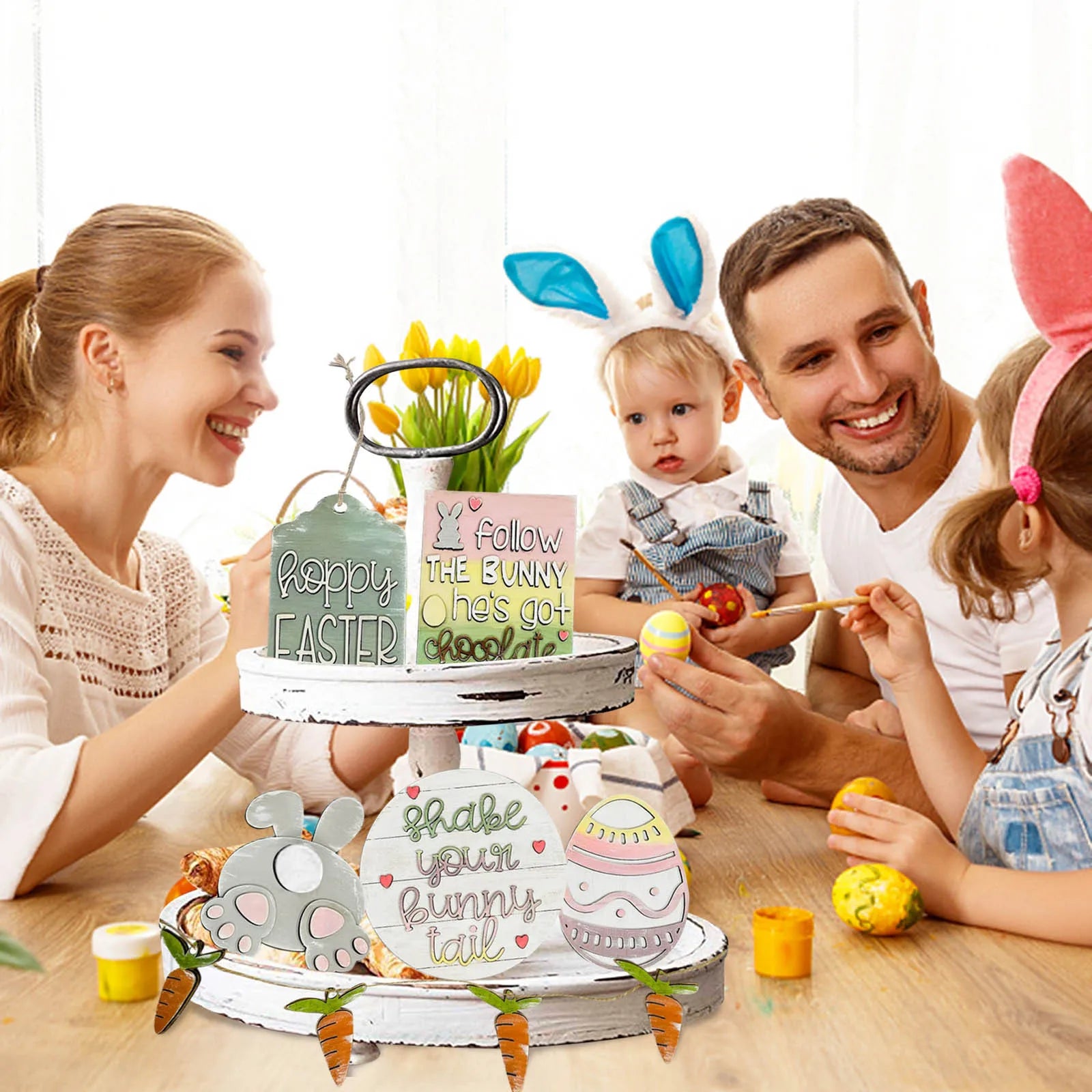 Easter tray decoration,
Decorative Easter centerpiece,
Easter table ornament,
Spring home decor,
Festive Easter display,
Holiday serving tray,
Easter-themed decor,
Colorful Easter tray,
Bunny and egg decoration,
Easter brunch centerpiece,
Seasonal table decor,
Unique Easter ornament,
Pastel Easter tray,
Springtime decorative tray,
Farmhouse Easter decor,
Handmade Easter ornament,
Rustic Easter tray,
Festive home accents,
Holiday party decoration,
Cheerful Easter centerpiece.