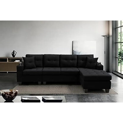 Upholstered Modular L-shaped Sofa with Reversible Chairs