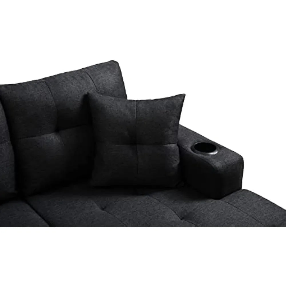 Upholstered Modular L-shaped Sofa with Reversible Chairs