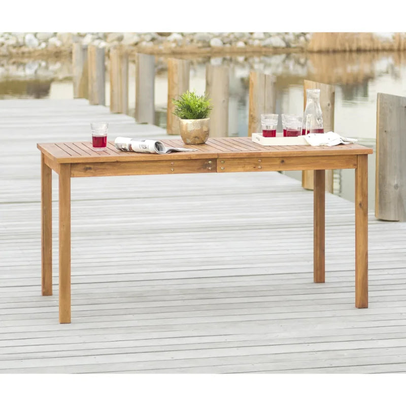 Acacia wood,
Patio dining table,
Outdoor furniture,
Simple design,
Rustic charm,
Durable,
Weather-resistant,
Minimalist style,
Natural finish,
Elegant,
Al fresco dining,
Versatile seating,
Family gatherings,
Garden table,
Easy maintenance,
Timeless appeal,
Clean lines,
Comfortable seating,
Outdoor decor,
Stylish design,
