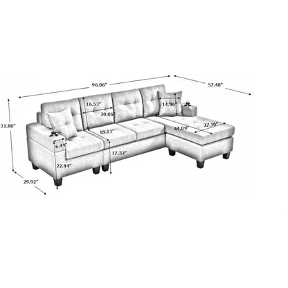 Upholstered Modular L-shaped Sofa with Reversible Chairs