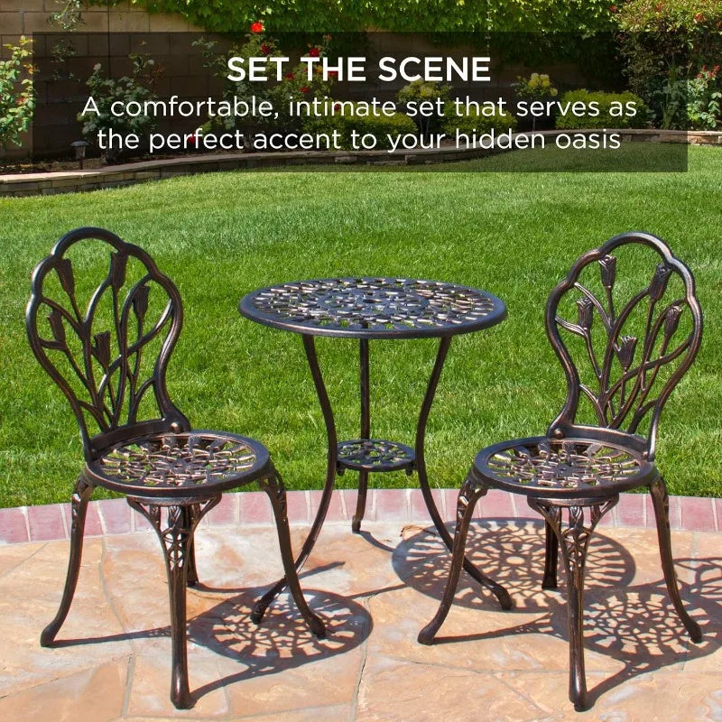 Outdoor Rust-Resistant Cast Bistro Set w/Tulip Design