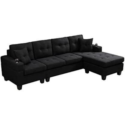 Upholstered Modular L-shaped Sofa with Reversible Chairs