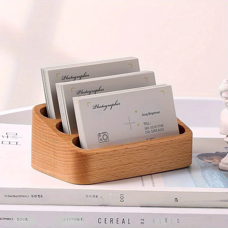 Wood Desktop Business Card Stand